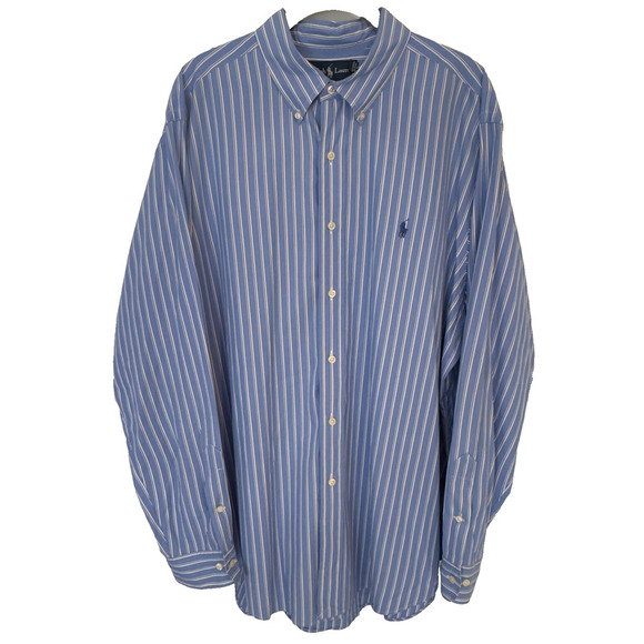 Vintage Ralph Lauren Men's Classic Fit Striped Poplin Shirt Blue Stripe 17/34-35 - Picture 1 of 9